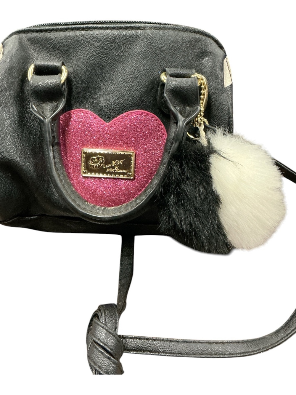 Luv Betsey Johnson Black Mini Bag with Pink Heart Accent